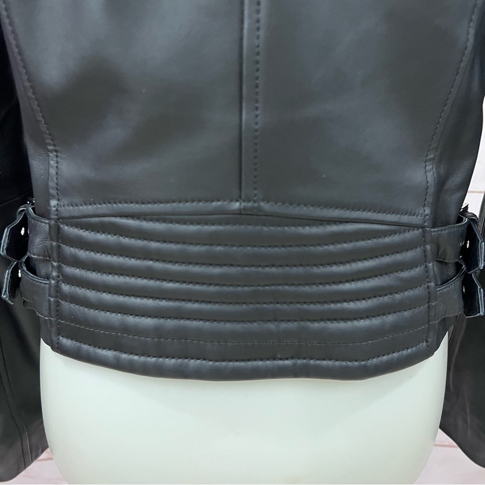 Michael Kors Quilted Leather Moto Jacket Asymmetrical Zip Buckle Genuine - Picture 8 of 16